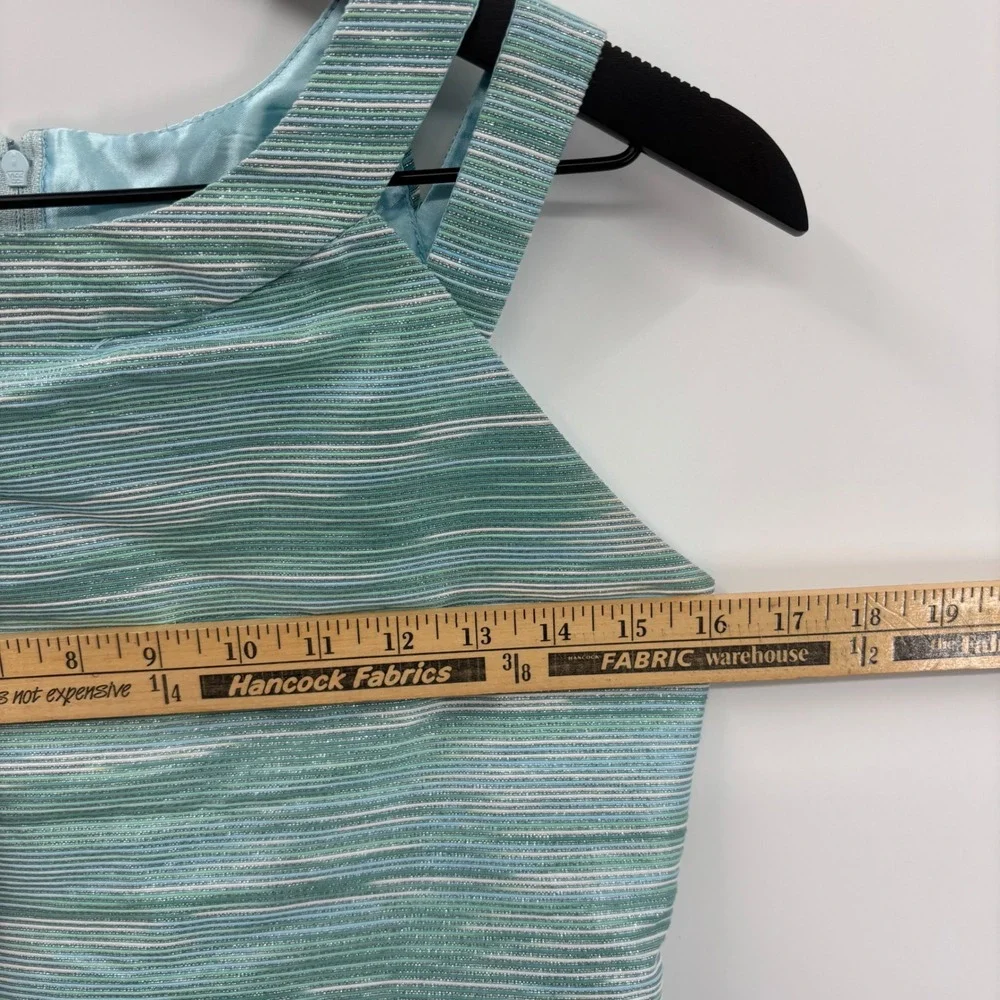 The Childrens Place Girls Striped Fit & Flare Party Dress Girls 16 Teal Metallic